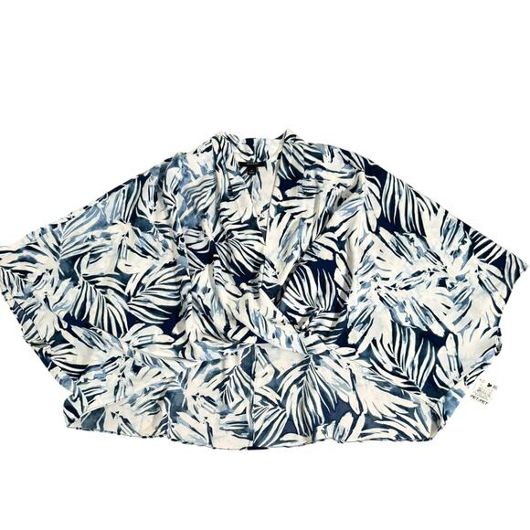 Alfani Printed Oversized Blouse - Poncho Style - Petite Pet Dream Leaf Blue  $70 - Picture 2 of 11